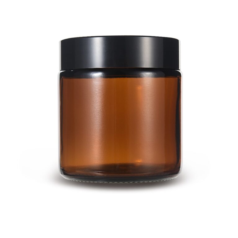 Amber Glass Cannabis Edible Jar with Black Lid