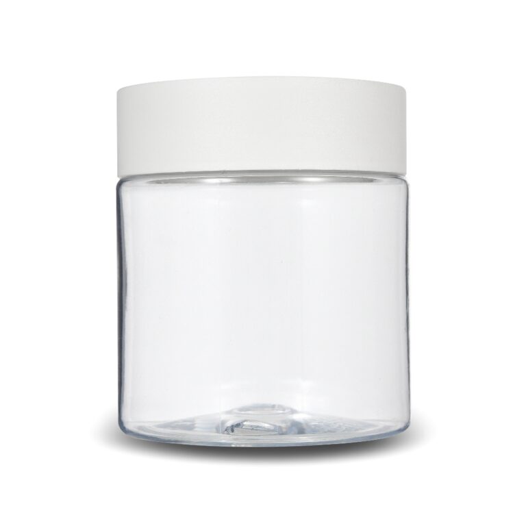Pot à fleurs de cannabis en PET transparent avec couvercle à vis blanc