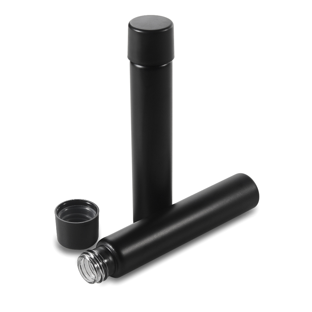 matte black pre-roll tube for weed joints, infused cones and blunts, smell proof child resistant packaging