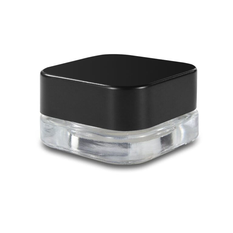 Square Glass Cannabis Concentrate Jar with Black Lid