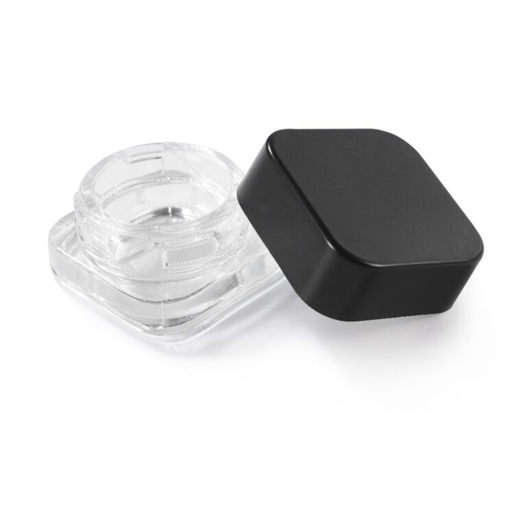 Square Glass Cannabis Concentrate Jar with Black Lid