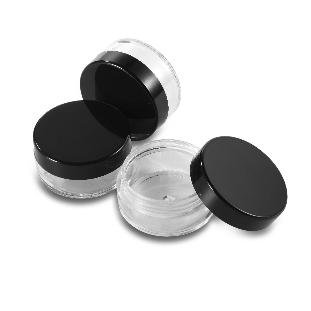 pots de concentré lear avec couvercles noirs pour le conditionnement de la cire THC, du shatter, de la rosine et du dab