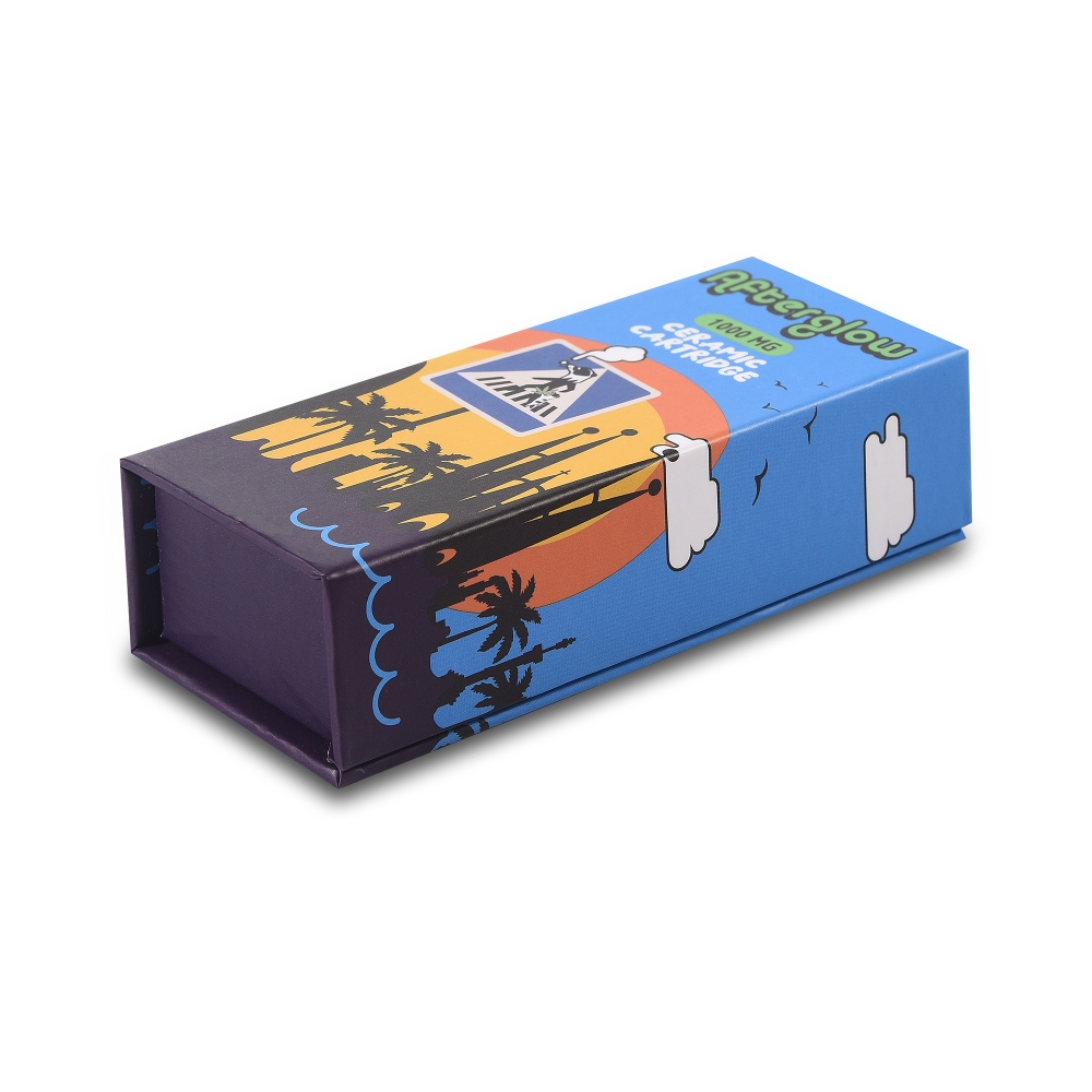 Custom magnetic flip top packaging box for CBD disposable vape, with colorful printed design and foam insert for secure device storage