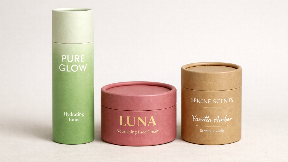 Creative Startup Packaging Ideas featuring colorful low MOQ boxes and paper tubes.