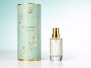 Sustainability labels and FSC marks on various Cosmetic Packaging materials.