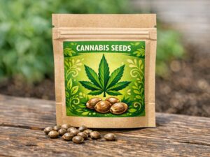 Detailed view of tactile printing on custom packaging labels including spot UV and matte finish.