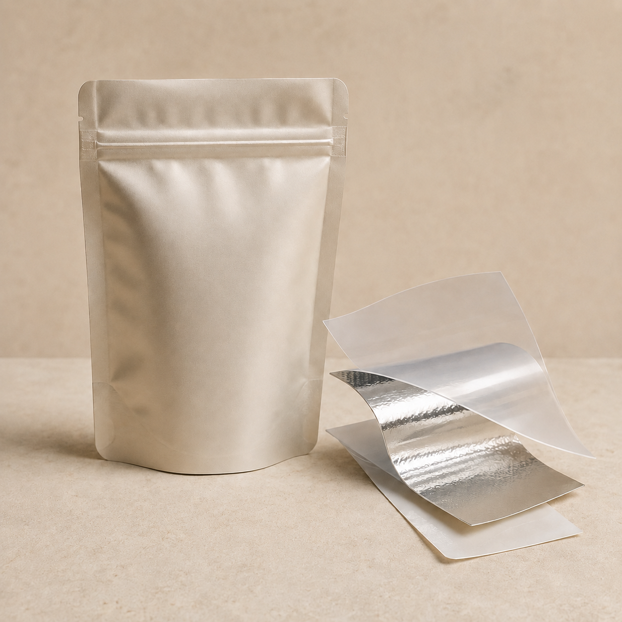 High-barrier laminated material layers for mylar bags