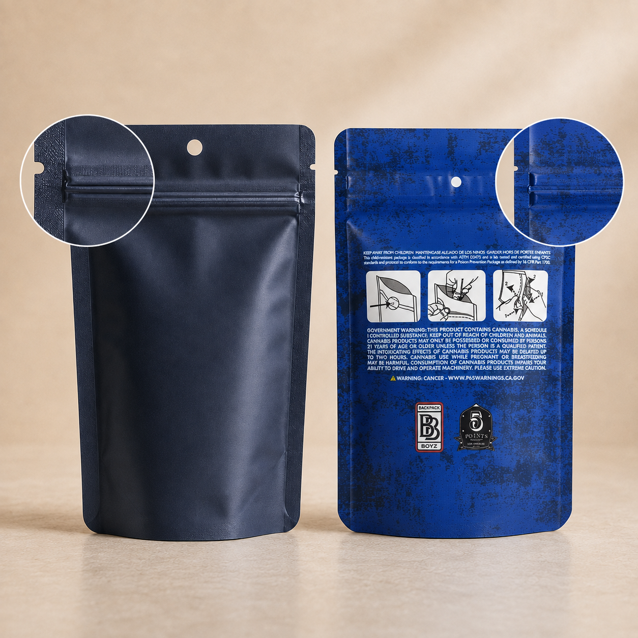 Standard and child-resistant zipper options for mylar bags